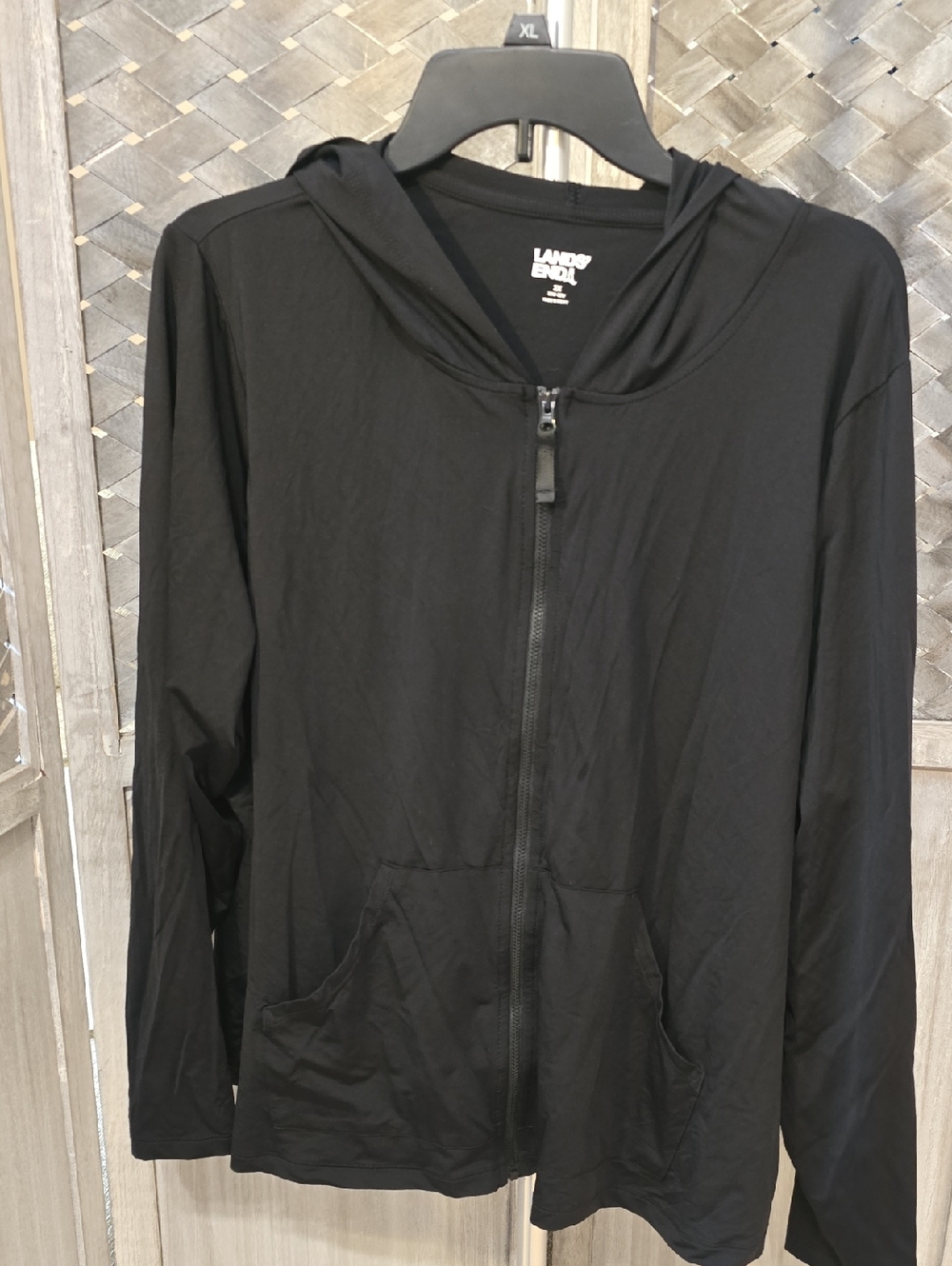Lands' End Black Hooded Swim Zip Jacket